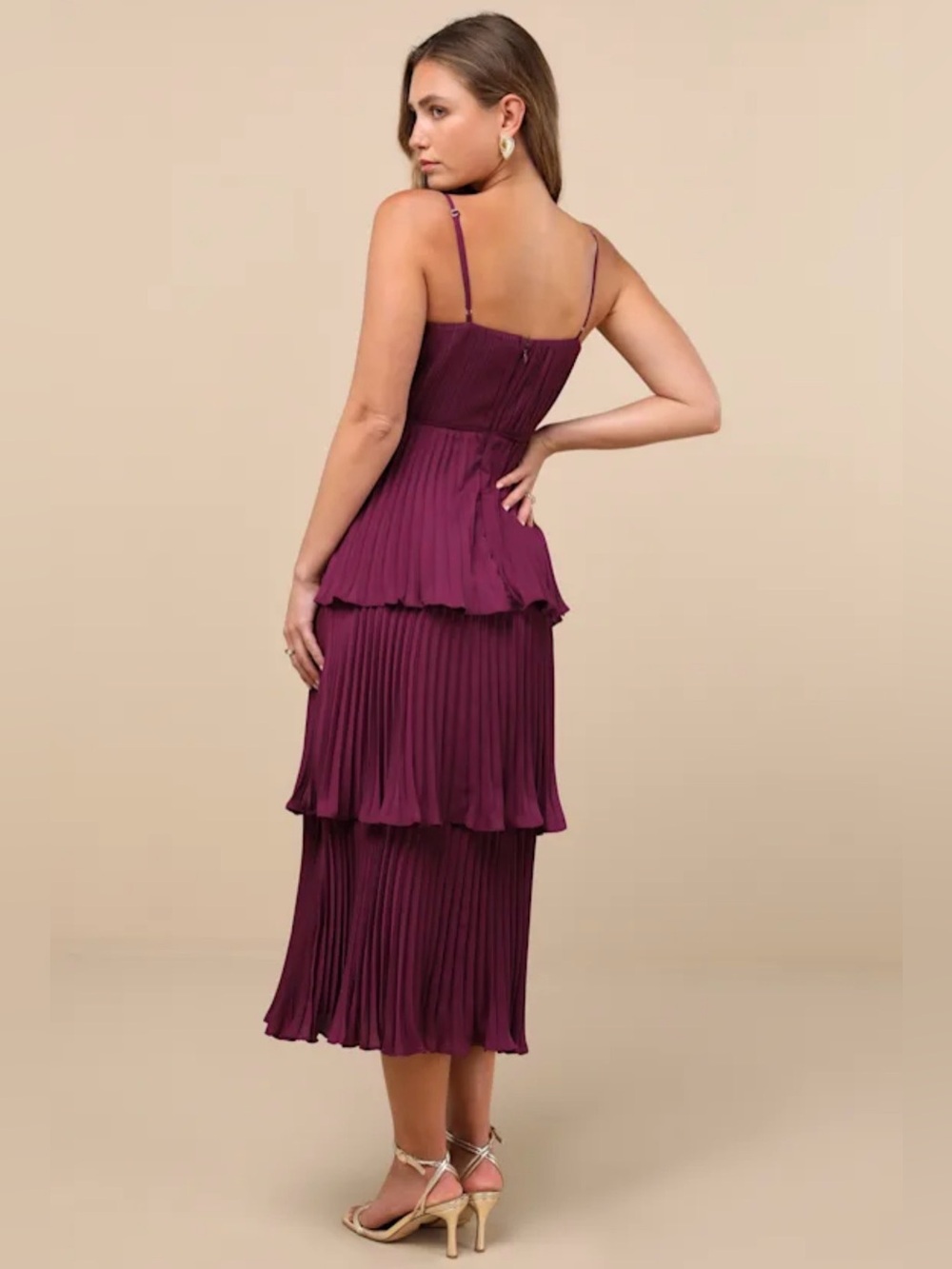 Lulus Cascading Crush Tiered Pleated Midi Dress - Picture 3 of 4